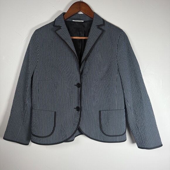 Akris Punto Blue White Striped Jacket Women's Size 10 Office Career Preppy